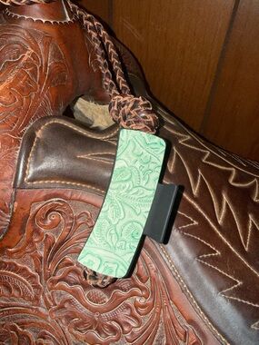 Mint Green Tooled Leather Hair Clip